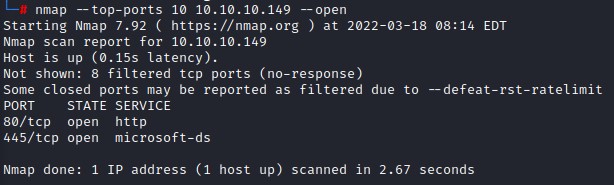 nmap top 10 port scan